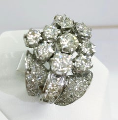 Vintage Platinum Diamond Cluster Ring, 3.5ct, Italy Circa 1960s