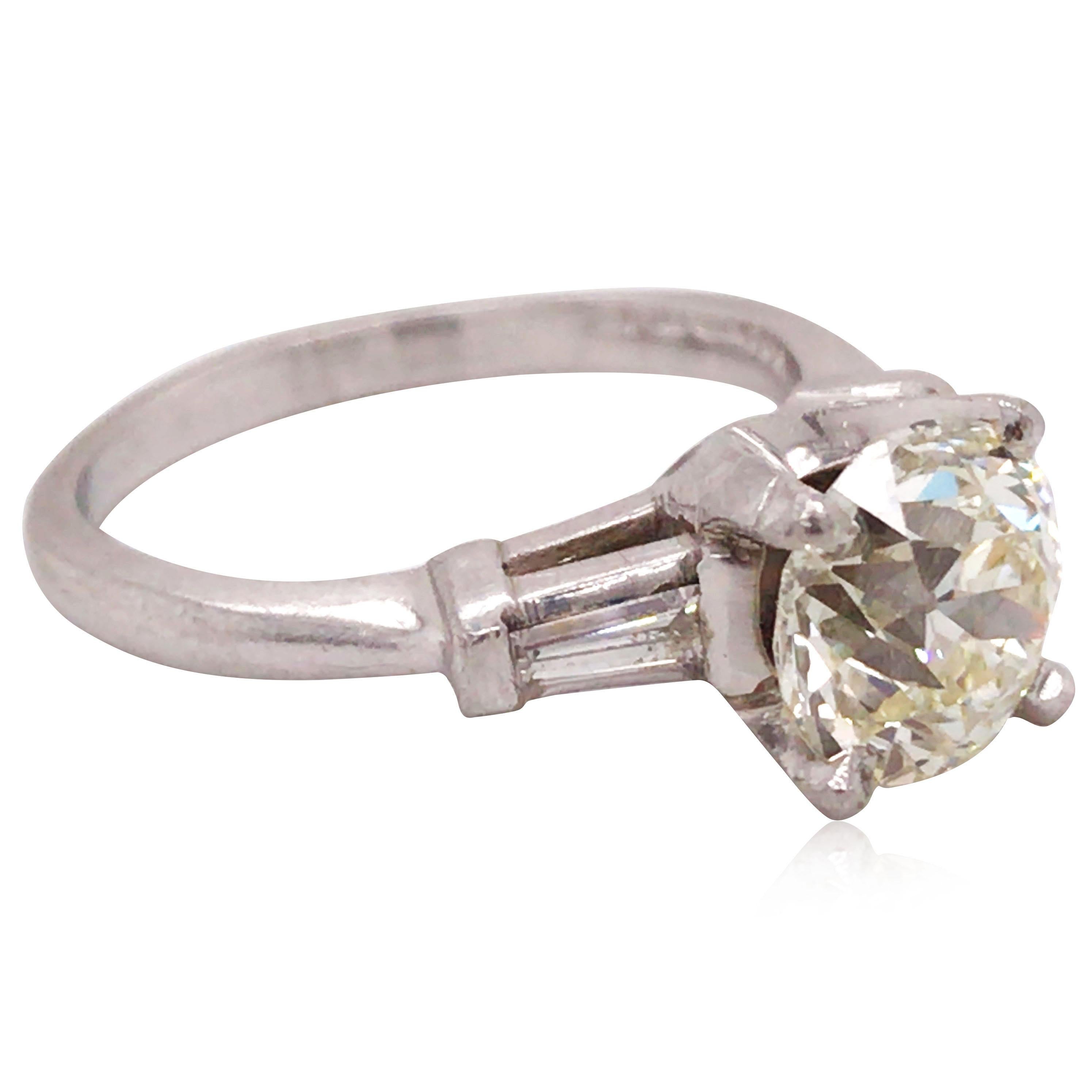 Old European Cut Platinum Diamond Ring For Sale