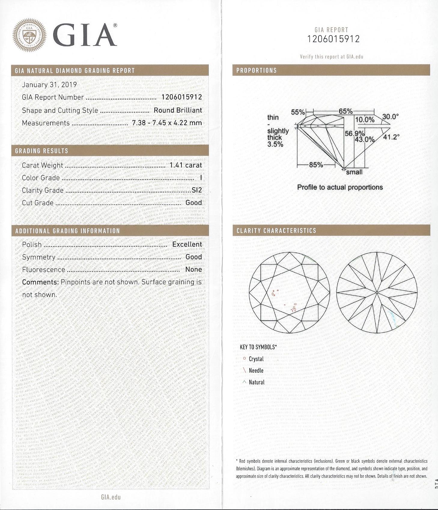 Platinum Ring with GIA Certified 1.41 Carat Round Diamond 1