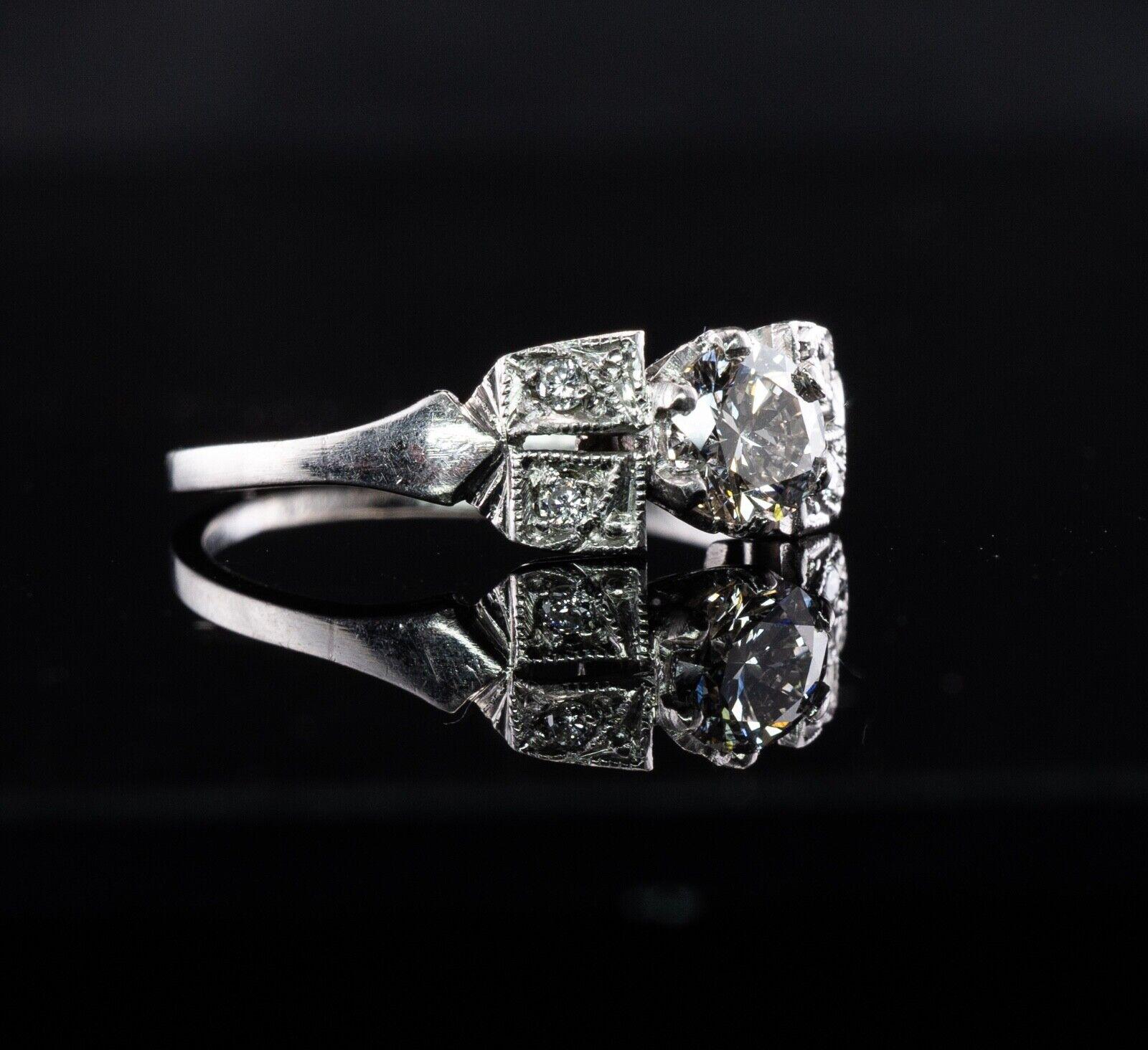 Round Cut Platinum Diamond Ring Old Cut Engagement For Sale