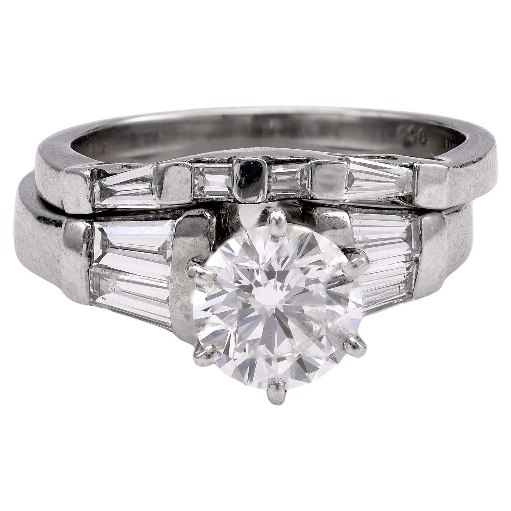 Platinum Diamond Ring Set For Sale