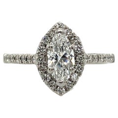 Platinum Diamond Ring, Set With 0.30ct GIA Marquise Shape Diamond