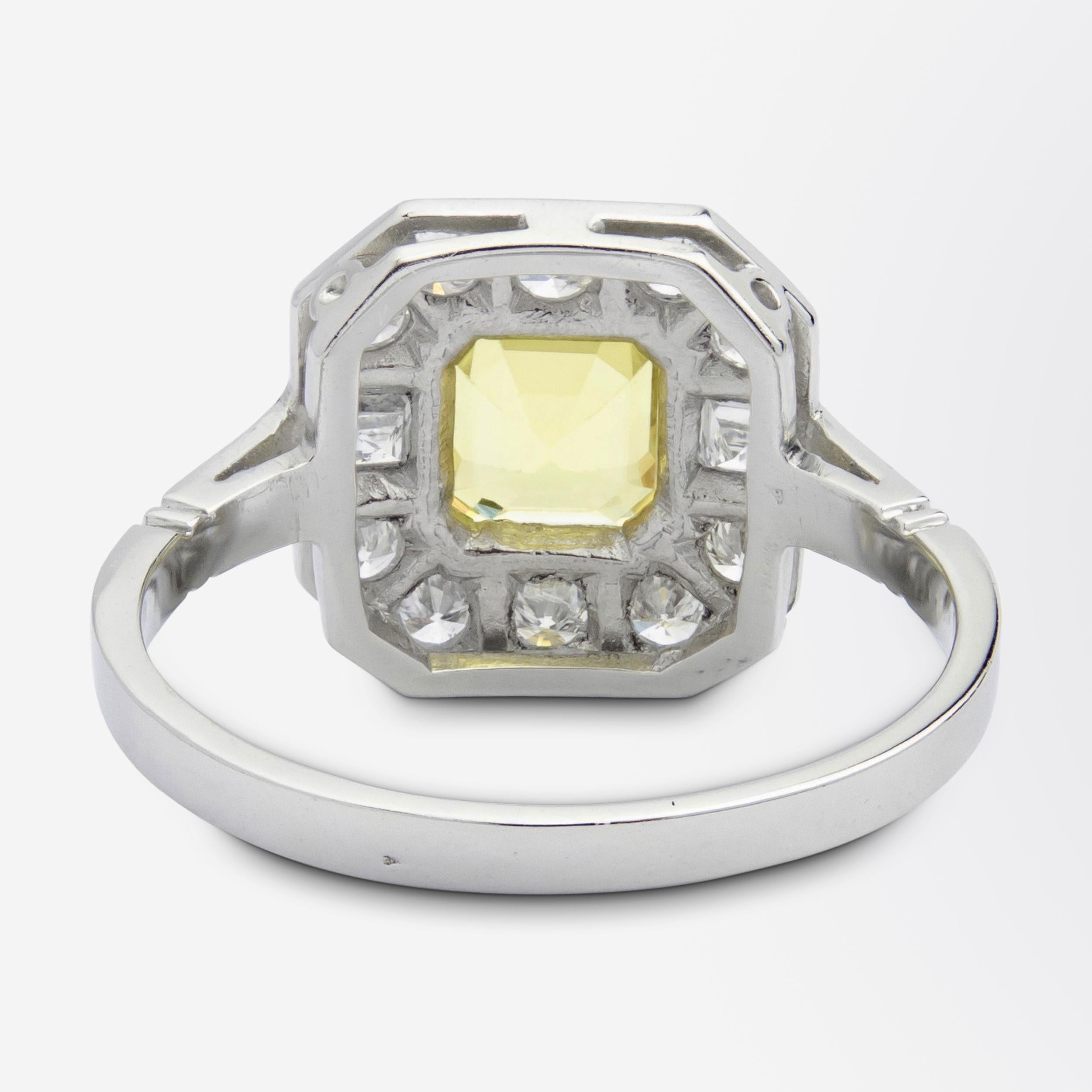 Platin- und Diamantring aus Platin mit gelbem Saphir im australischen Stil für Damen oder Herren