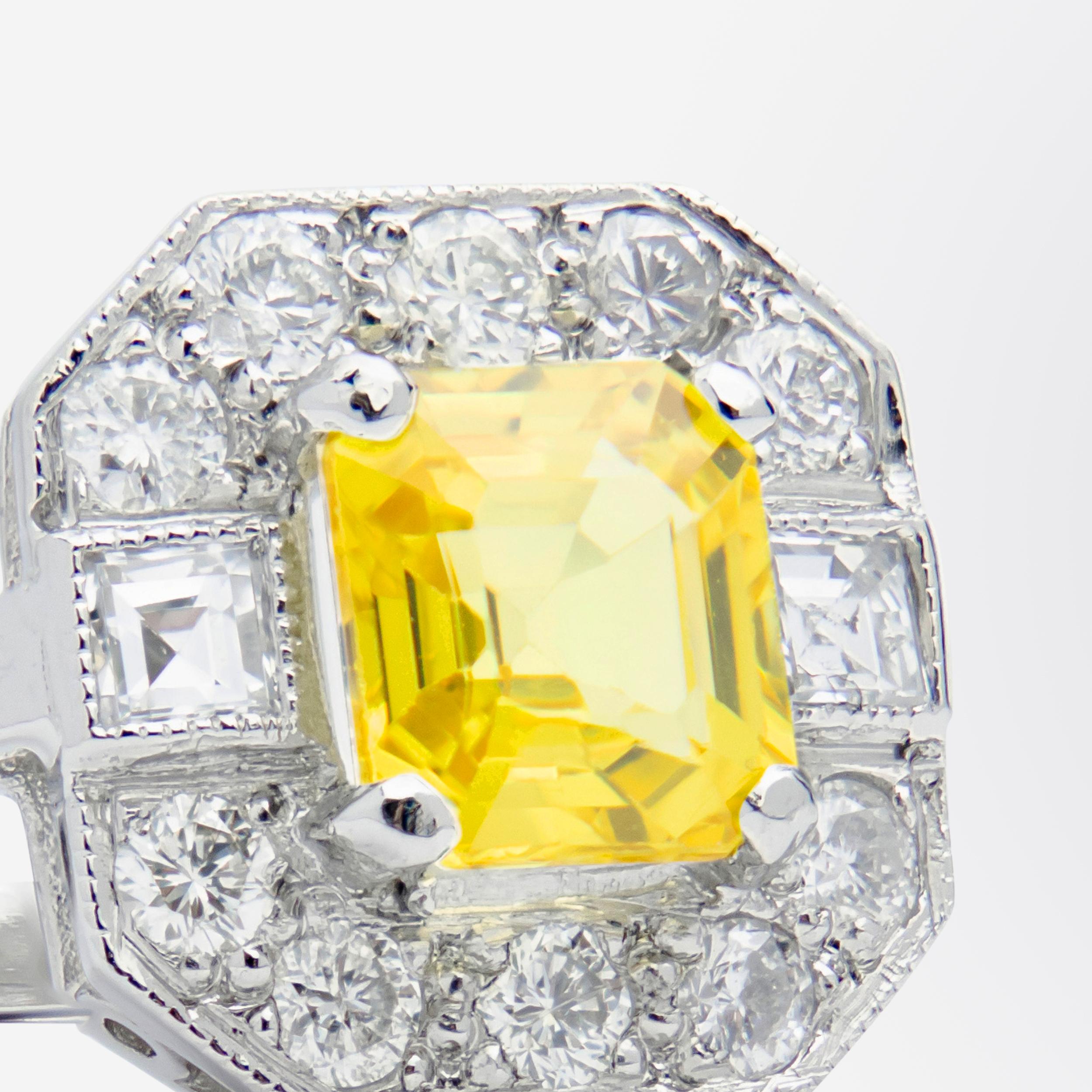Platinum & Diamond Ring Set With Australian Type Yellow Sapphire For Sale 1