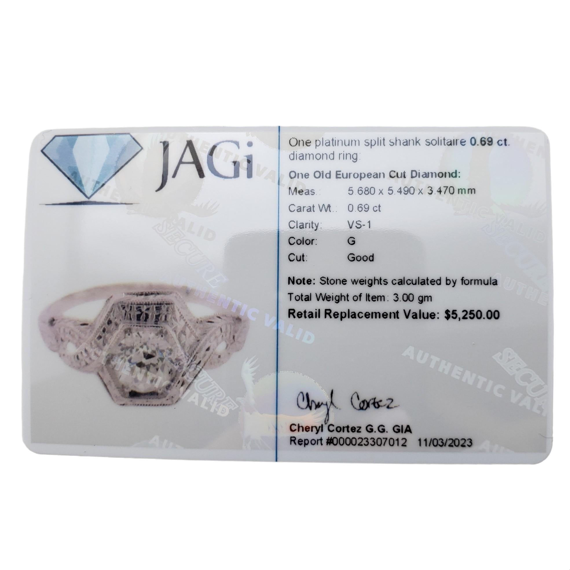 Platinum Diamond Ring Size 7 #15908 For Sale 3