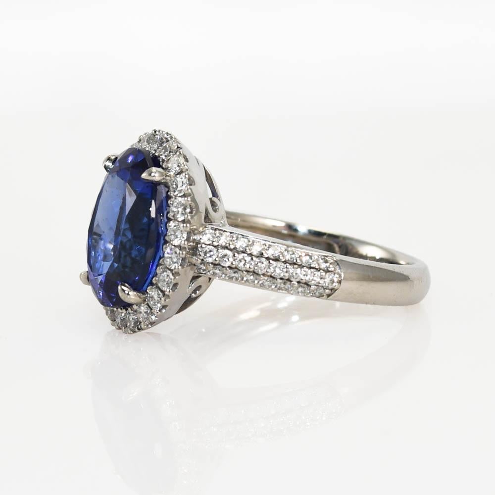 Women's Platinum Diamond Ring w Tanzanite 4.00ct, .50tdw For Sale