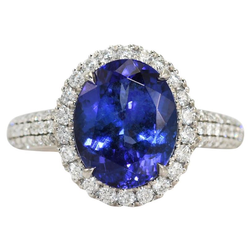 Platinum Diamond Ring w Tanzanite 4.00ct, .50tdw For Sale