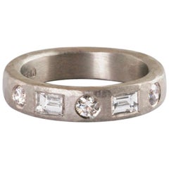 Used Platinum Diamond Ring with Baguette and Brilliant Cut