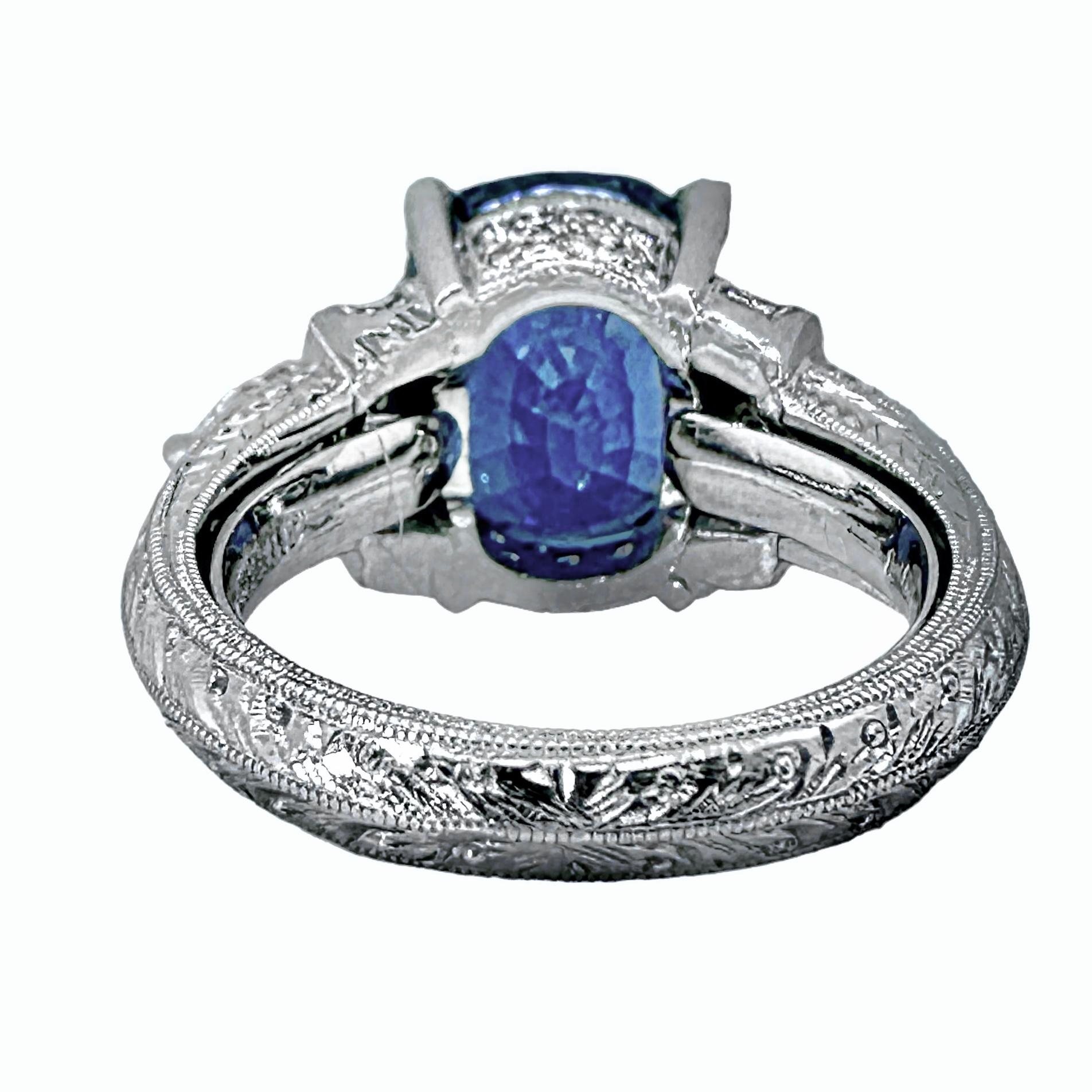 Cushion Cut Platinum & Diamond Ring with Cornflower Blue 9.03ct Ceylon Sapphire No Heat For Sale