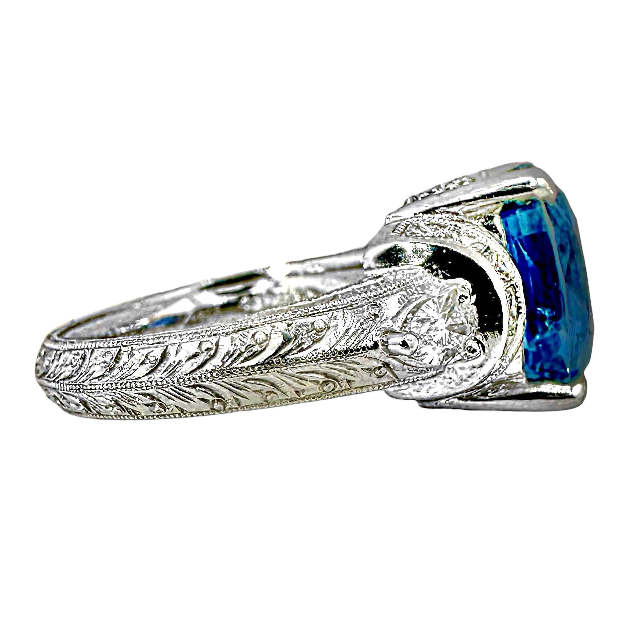 Women's Platinum & Diamond Ring with Cornflower Blue 9.03ct Ceylon Sapphire No Heat For Sale