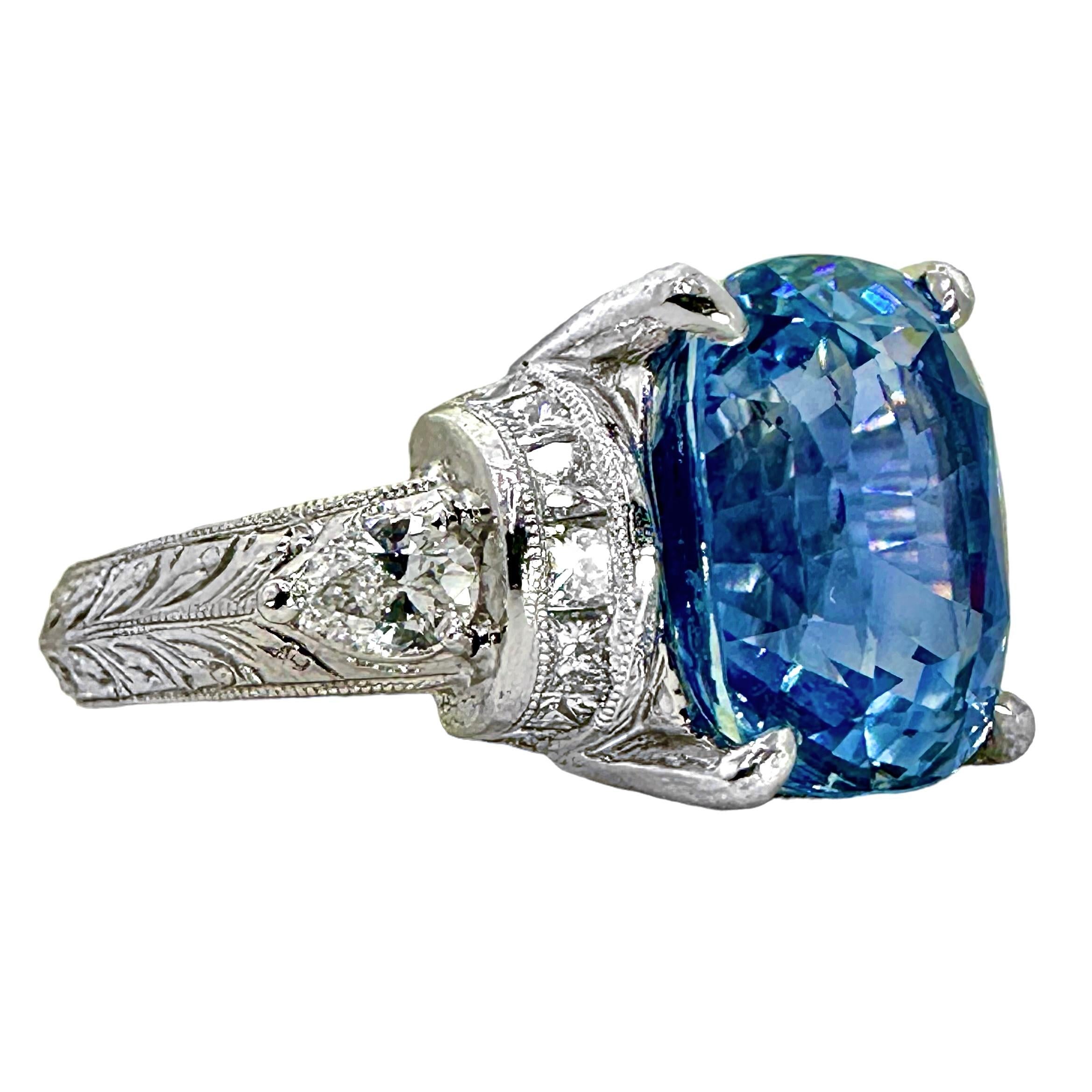Platinum & Diamond Ring with Cornflower Blue 9.03ct Ceylon Sapphire No Heat For Sale 1