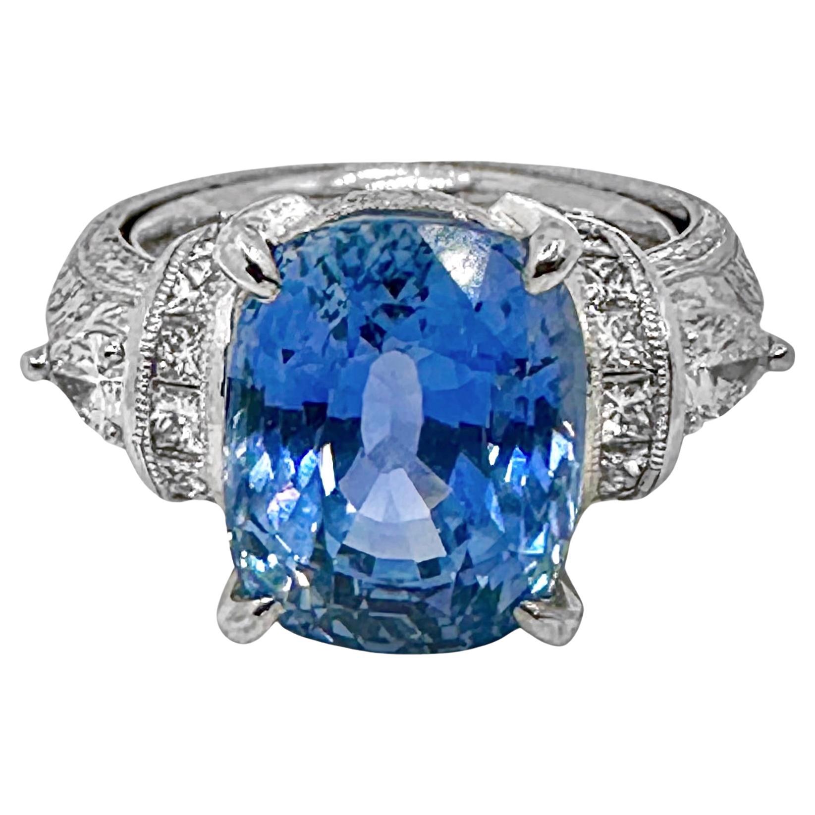 Platinum & Diamond Ring with Cornflower Blue 9.03ct Ceylon Sapphire No Heat