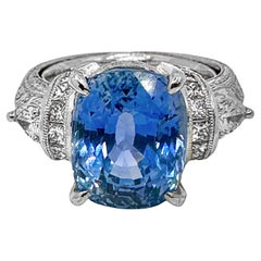 Anillo de platino y diamantes con zafiro de Ceilán azul aciano de 9,03 ct Sin Calor
