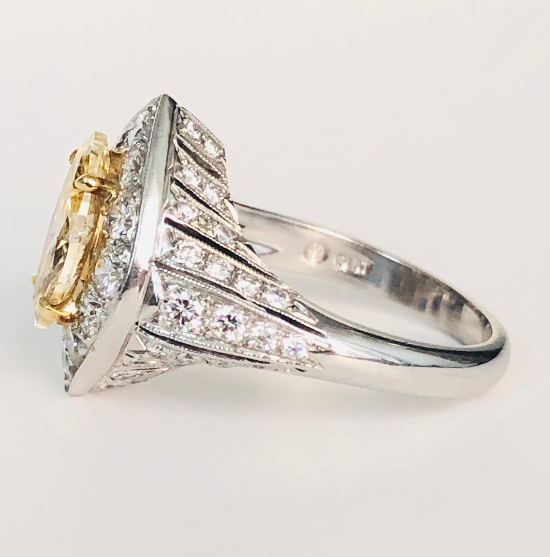 Platinum Diamond Ring with Natural Color Marquise Diamond 1.33 Carat In New Condition For Sale In New York, NY