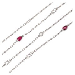 Vintage Platinum Diamond Ruby by the Yard Necklace