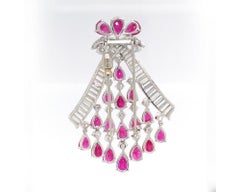 Platinum Diamond Ruby Brooch