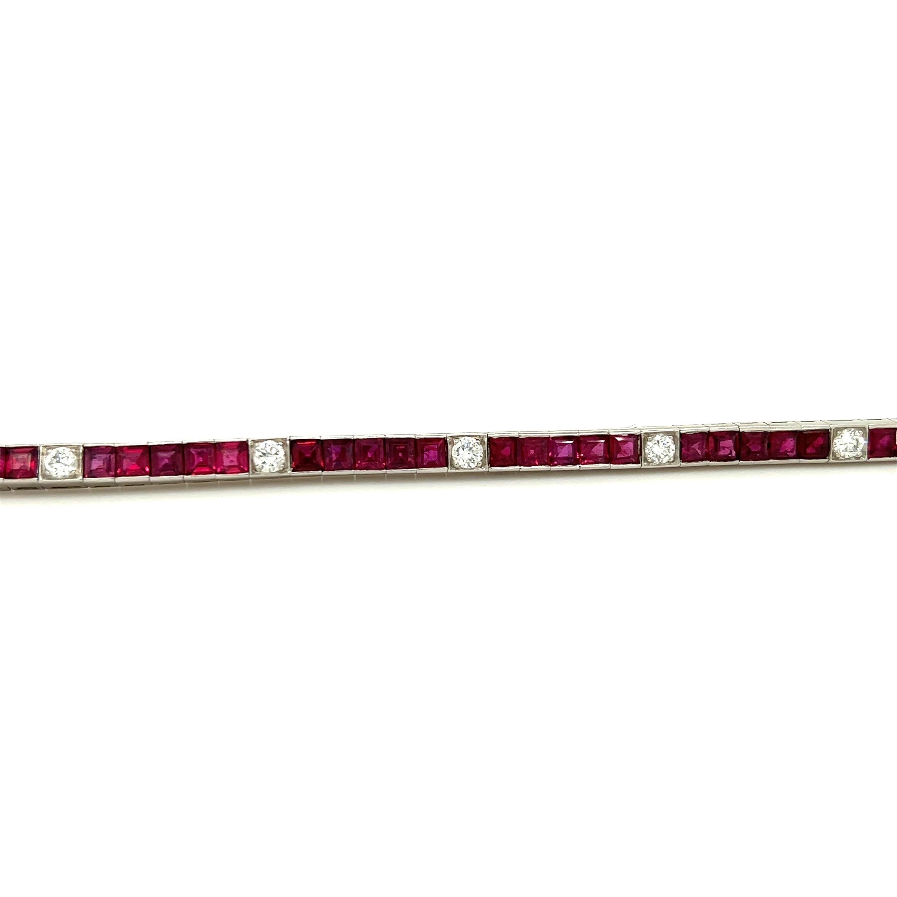 Platinum Diamond & Ruby Gemstone Straight Line Bracelet  For Sale 2