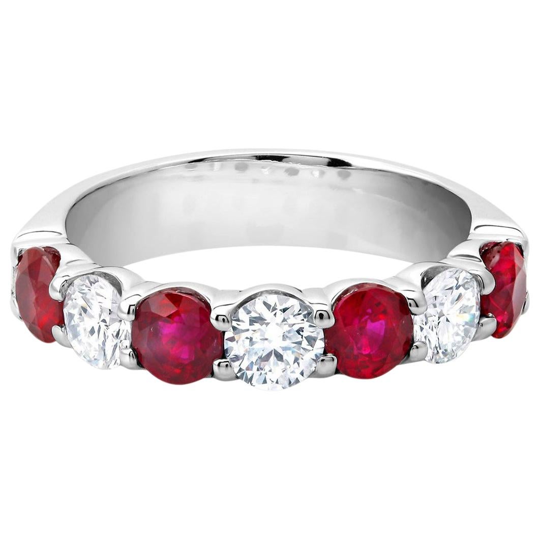 Platinum Seven Stone Diamond Ruby Partial Band Weighing 2.80 Carats