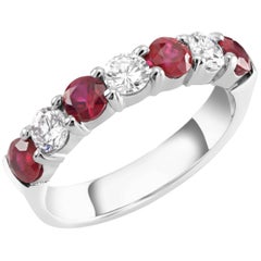 Platinum Diamond Ruby Seven Stone 1.30 Carat Prong Set Ring Size 7