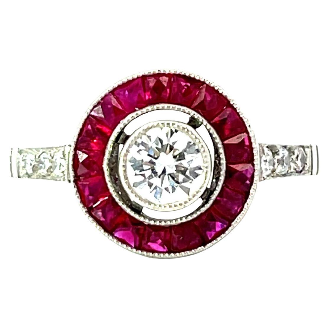 Platinum Diamond Ruby Target Ring - image 1
