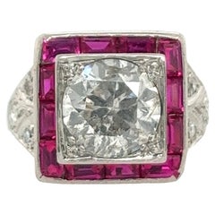 Platinum Diamond & Ruby Vintage Ring