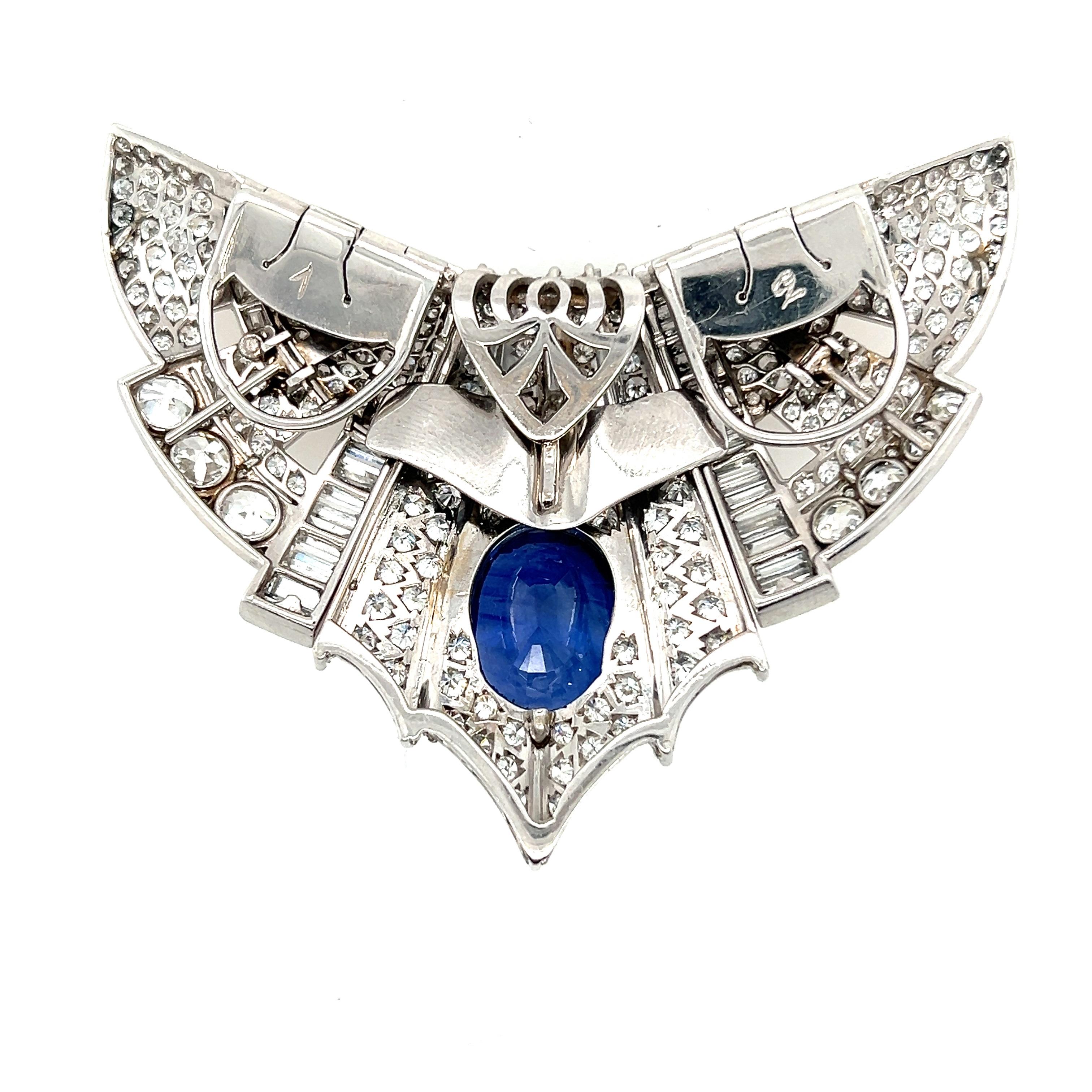 Platinum Diamond & Sapphire 1950s Convert. Pendant Dress Clips Earrings Brooch For Sale 6