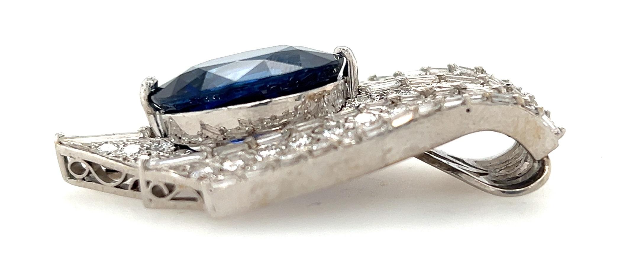 Platinum Diamond & Sapphire 1950s Convert. Pendant Dress Clips Earrings Brooch For Sale 7