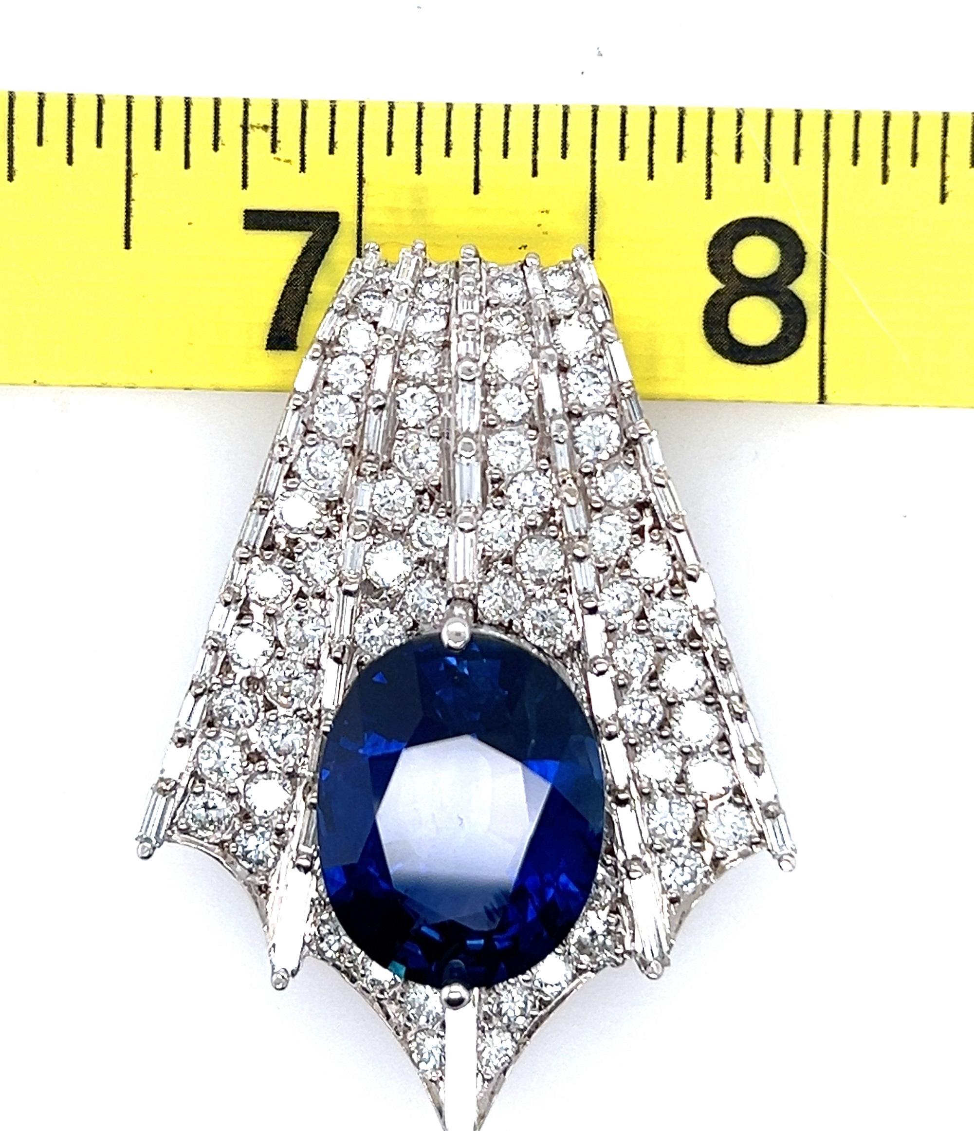 Platinum Diamond & Sapphire 1950s Convert. Pendant Dress Clips Earrings Brooch For Sale 8