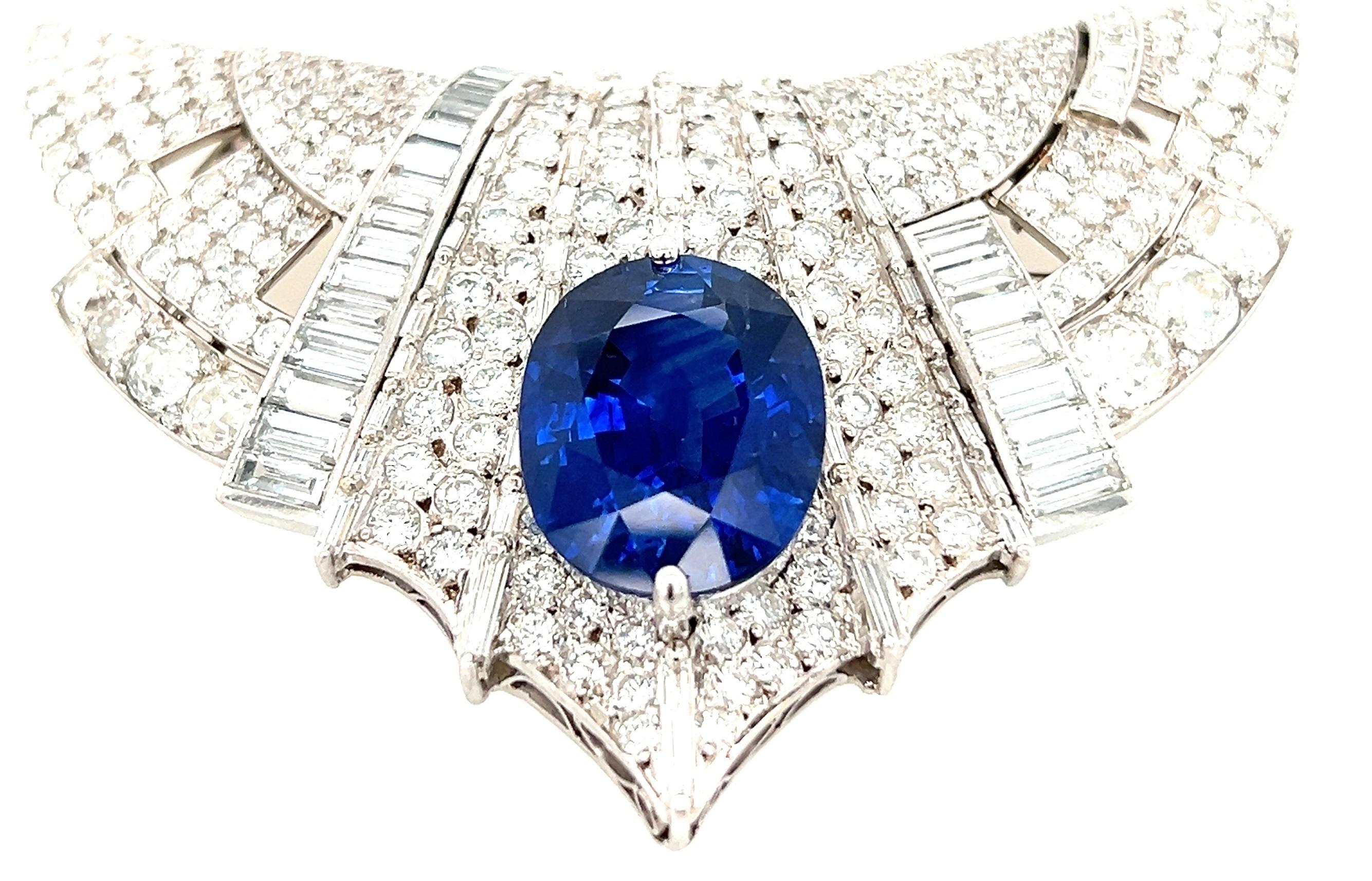 Oval Cut Platinum Diamond & Sapphire 1950s Convert. Pendant Dress Clips Earrings Brooch For Sale