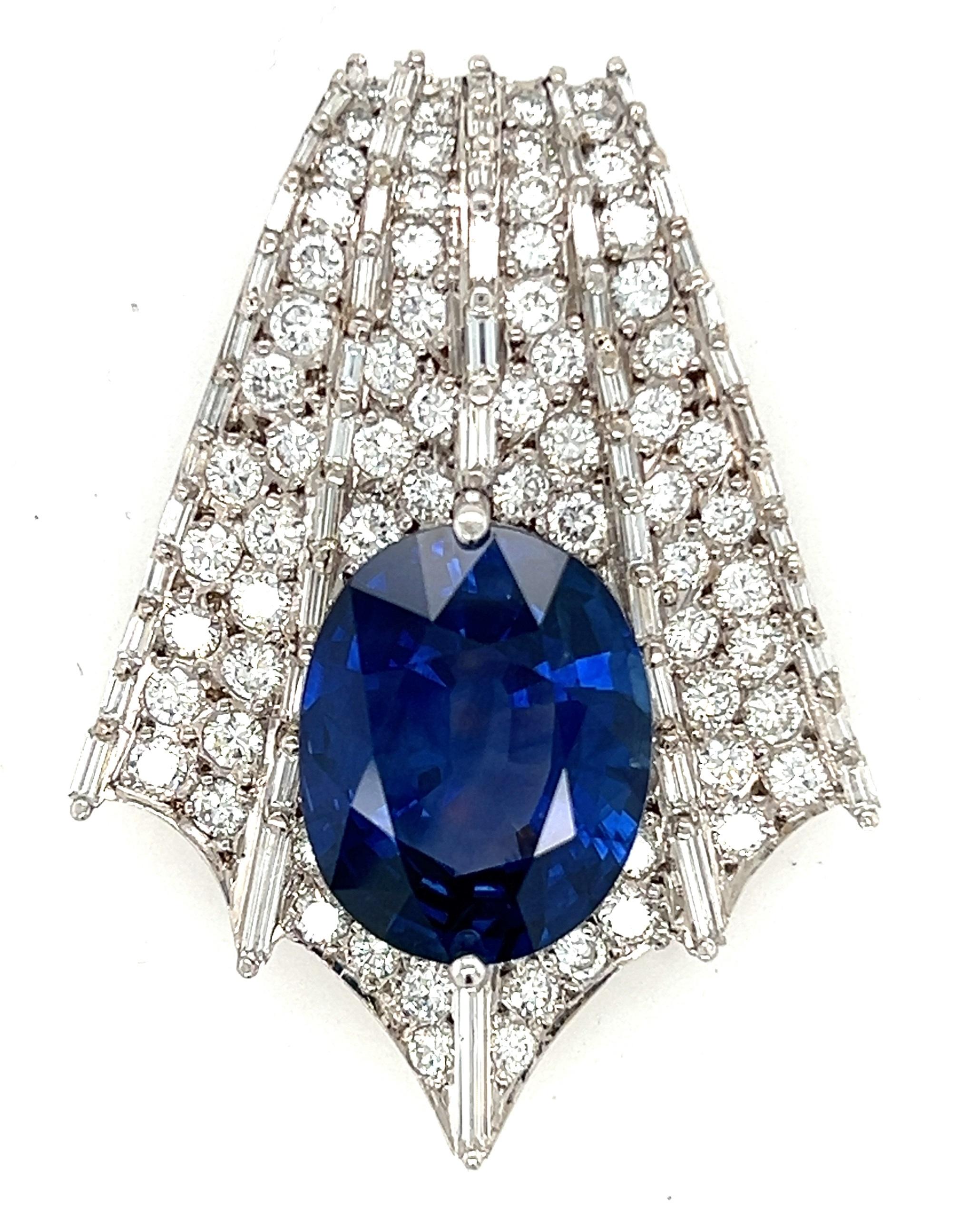 Women's or Men's Platinum Diamond & Sapphire 1950s Convert. Pendant Dress Clips Earrings Brooch For Sale