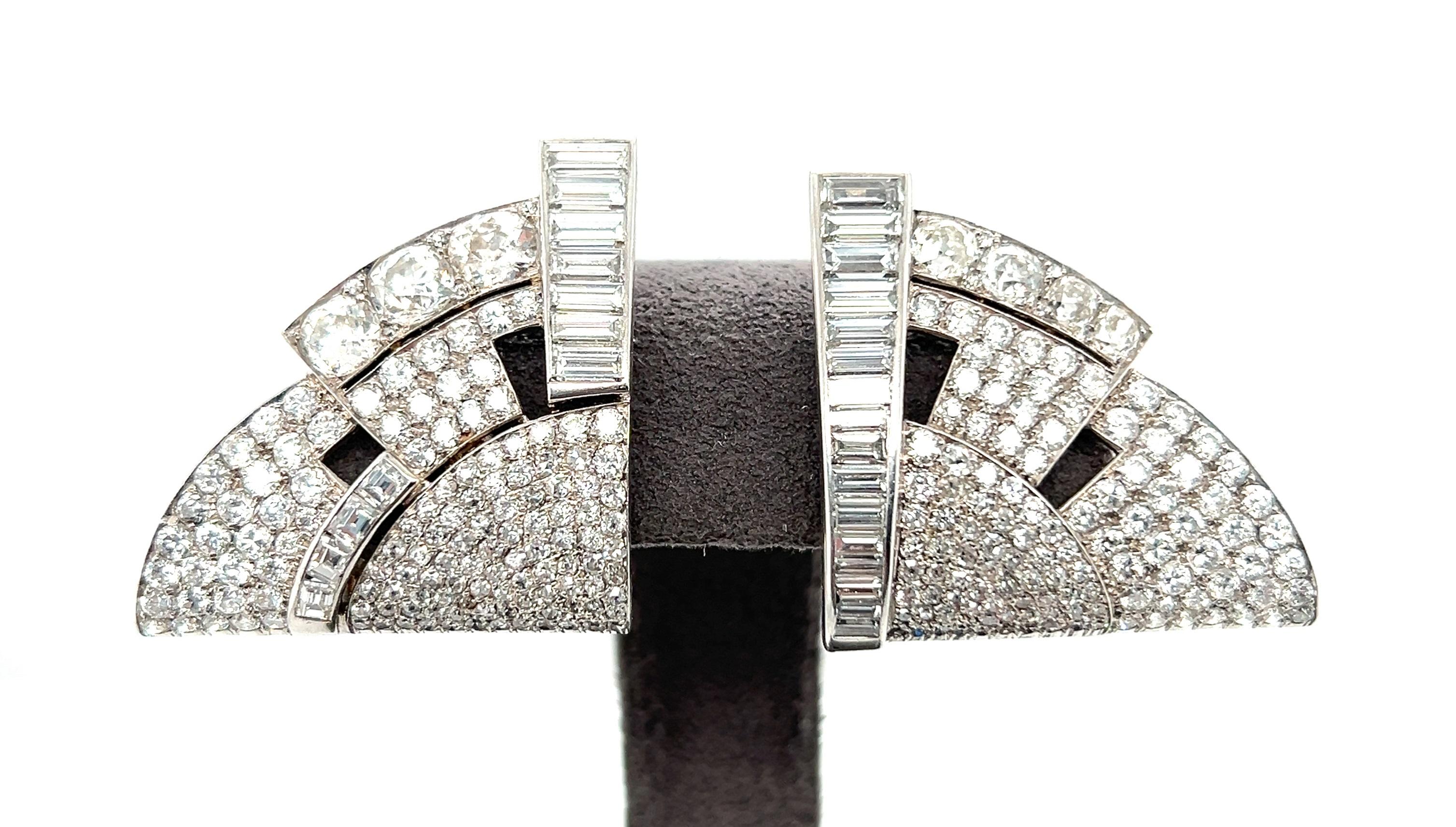 Platin Diamant & Saphir 1950er Jahre Convert. Anhänger Kleid Clips Ohrringe Brosche im Angebot 4