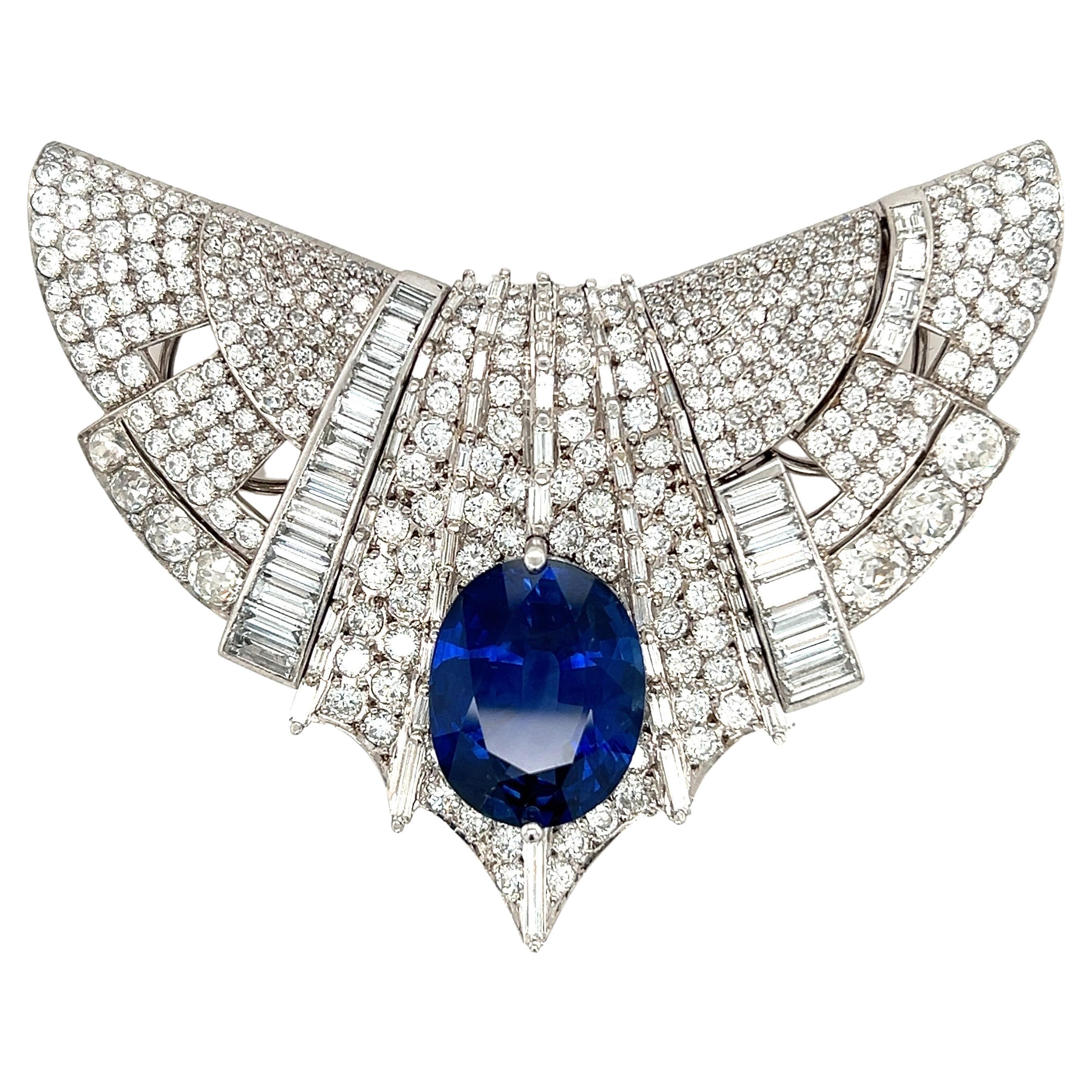 Platinum Diamond & Sapphire 1950s Convert. Pendant Dress Clips Earrings Brooch For Sale