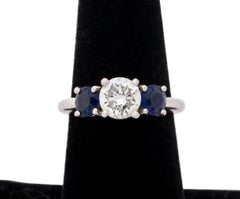 Platinum Diamond Sapphire 3-Stone Engagement Ring