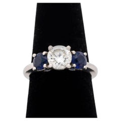 Platinum Diamond Sapphire 3-Stone Engagement Ring