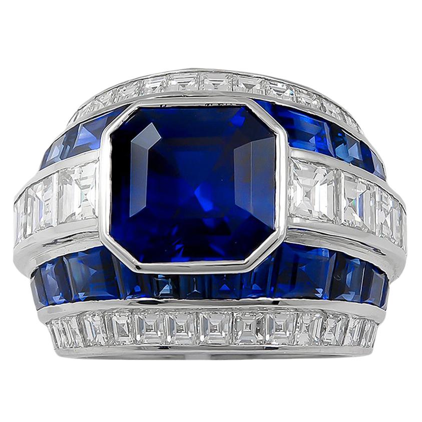 Contemporary Diamond Sapphire Platinum Ring 