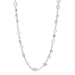 Platinum, Diamond, Sapphire, and Moonstone Longchain Station Necklace
