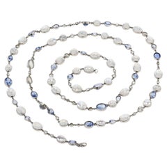Platinum, Diamond, Sapphire, and Moonstone Longchain Station Necklace