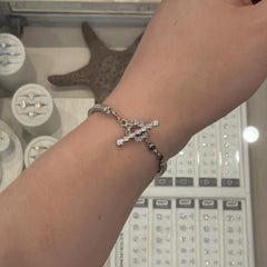 Platinum Diamond & Sapphire Bar Bracelet 1.40CTW Natural Diamonds 7 Inch Toggle