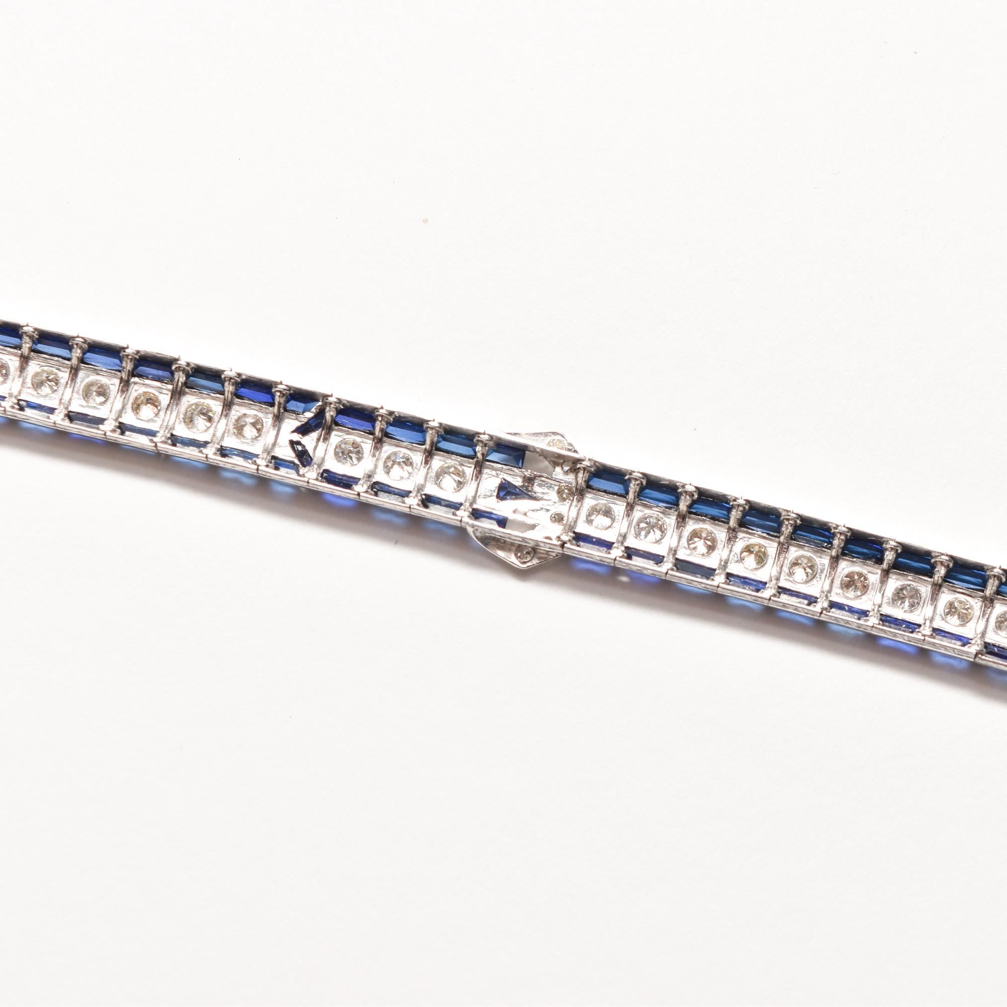 Platinum Diamond & Sapphire Belt Buckle Link Bracelet, Art Deco Style For Sale 9