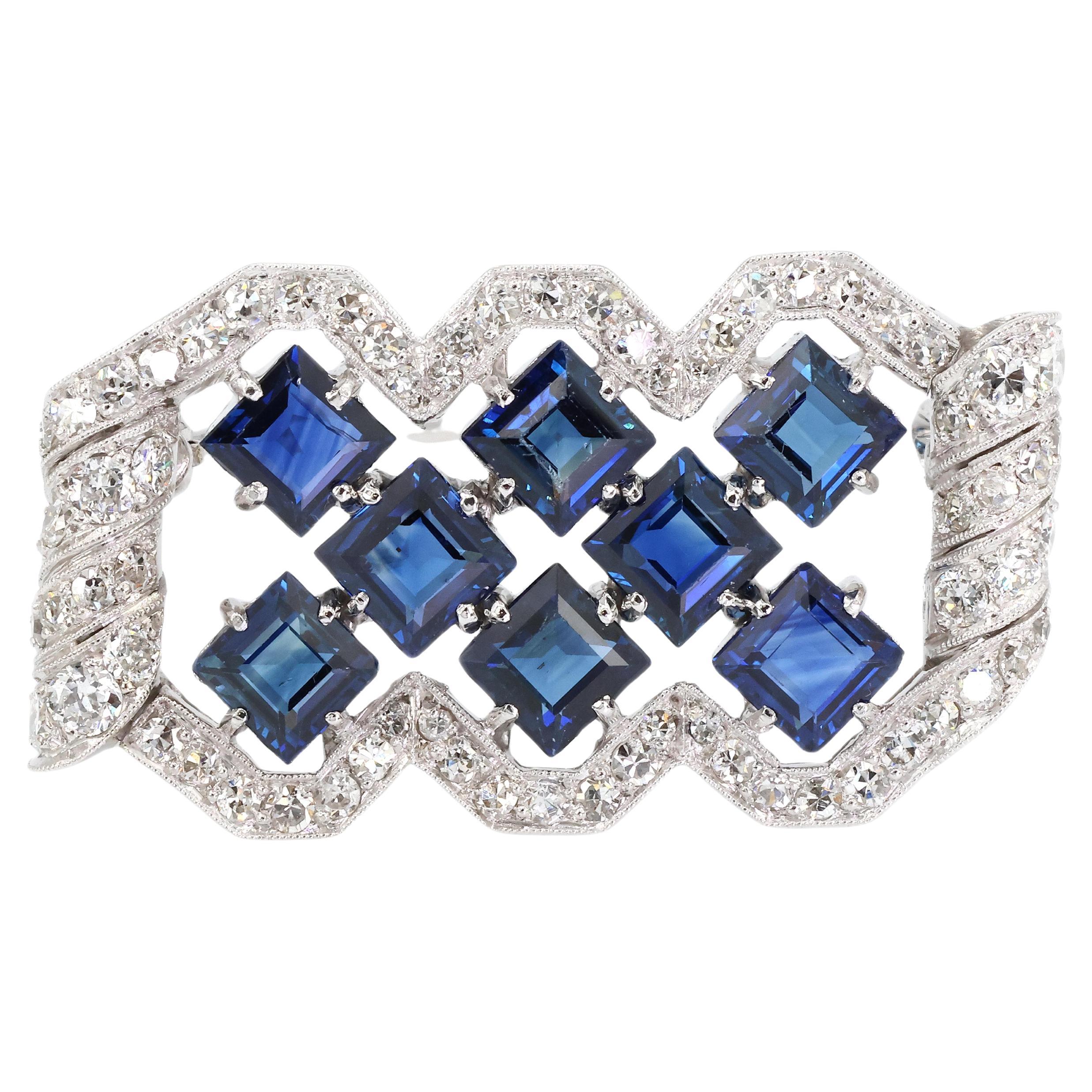 Platino Diamante Zafiro Broche Mujer Vintage Art Deco Royalcore Estate