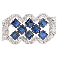 Platin Diamant Saphir Brosche Damen Vintage Art Deco Royalcore Estate