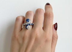 Platinum Diamond & Sapphire Crossover Ring with Old European Cut Diamond