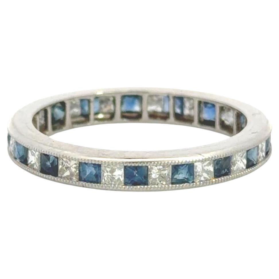 Platinum Diamond Sapphire Eternity Band For Sale