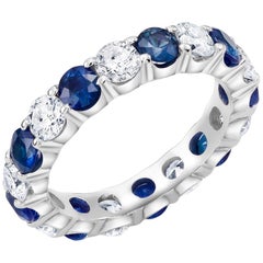 Platinum Diamond Sapphire Prong Set Eternity Ring Weighing 3.50 Carat