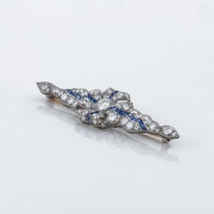 Art Deco 1920s Platinum and Gold  Diamond and Sapphire Ribbon Pin