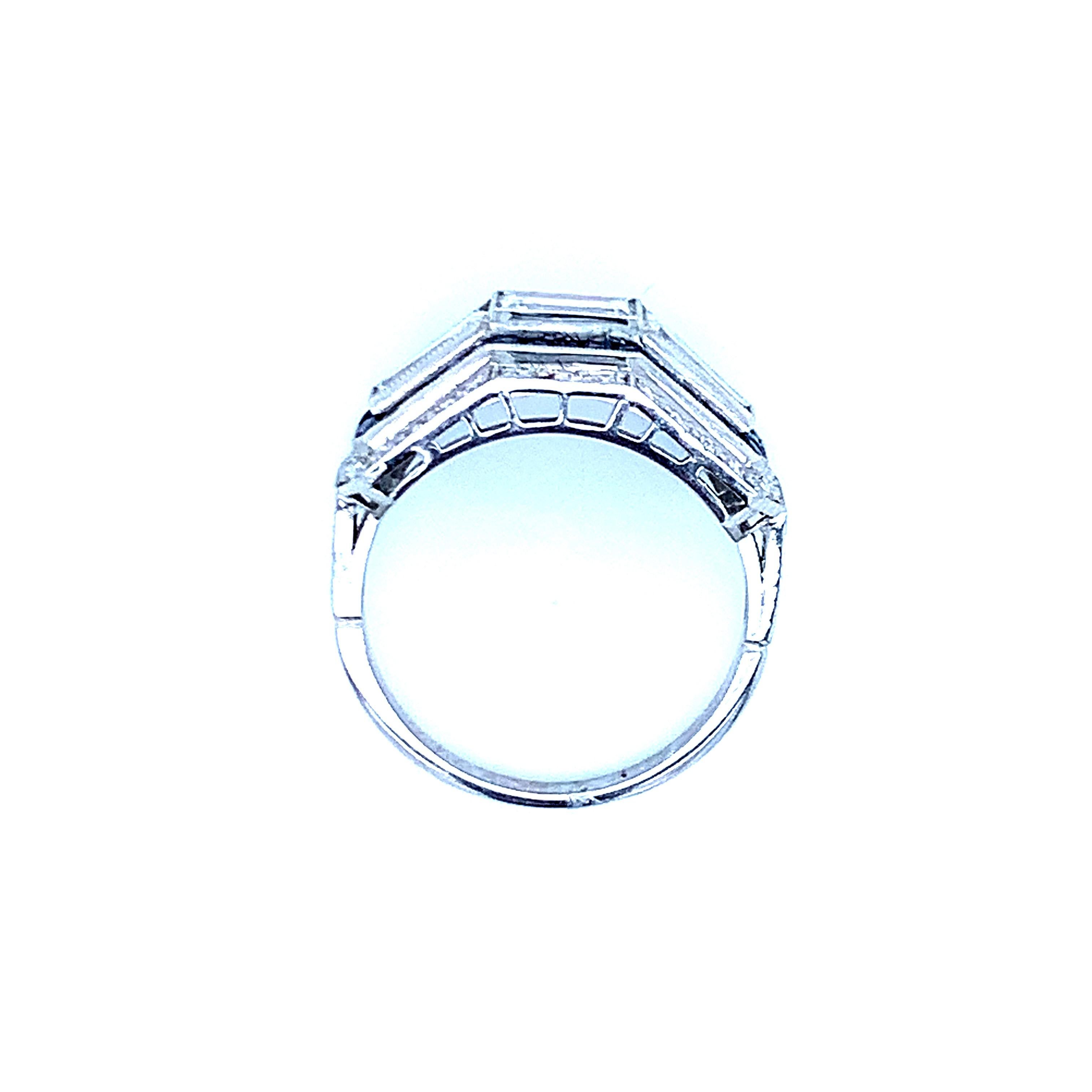 Art Deco Platinum Diamond Sapphire Ring For Sale