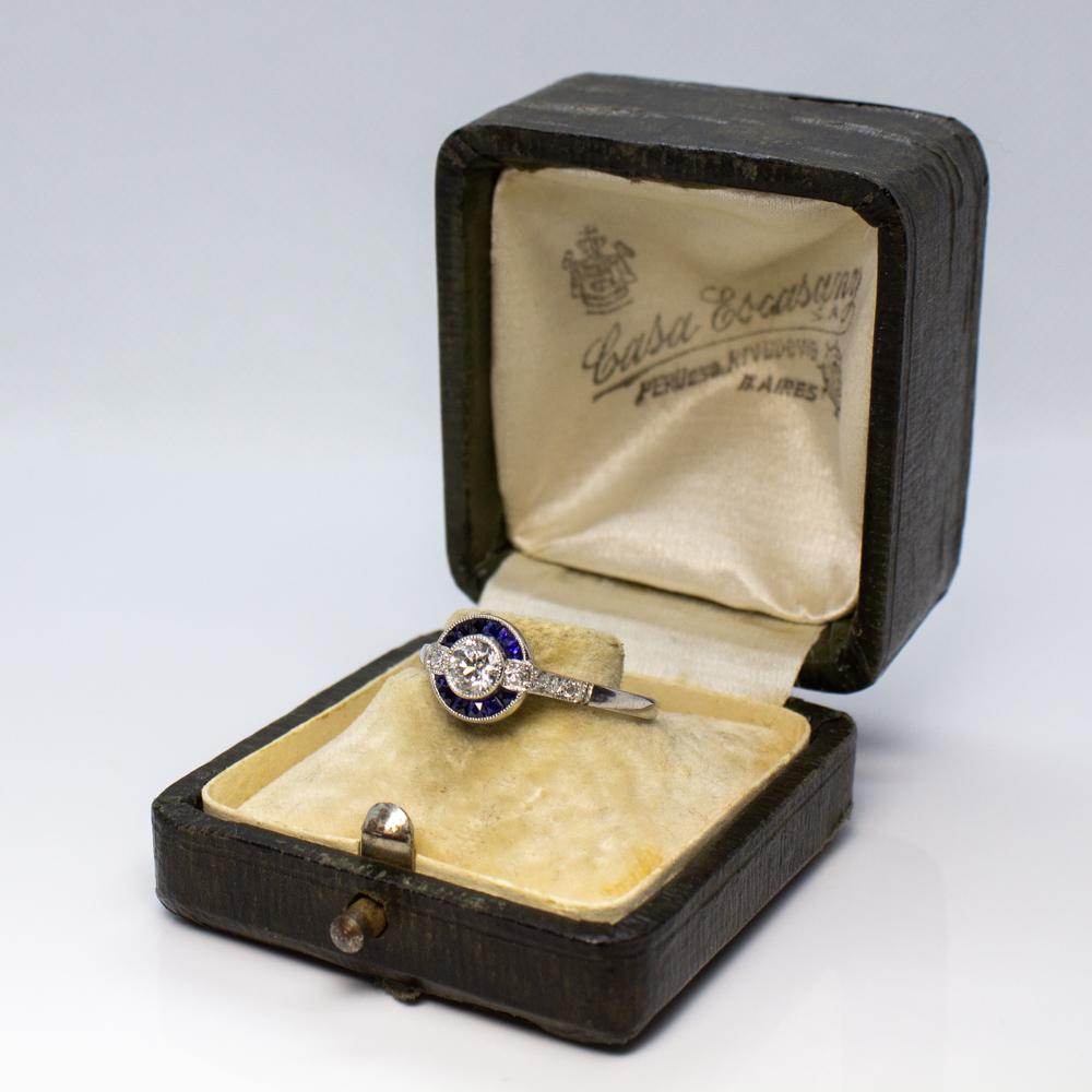Art Deco Platinum Diamond and Sapphire Ring