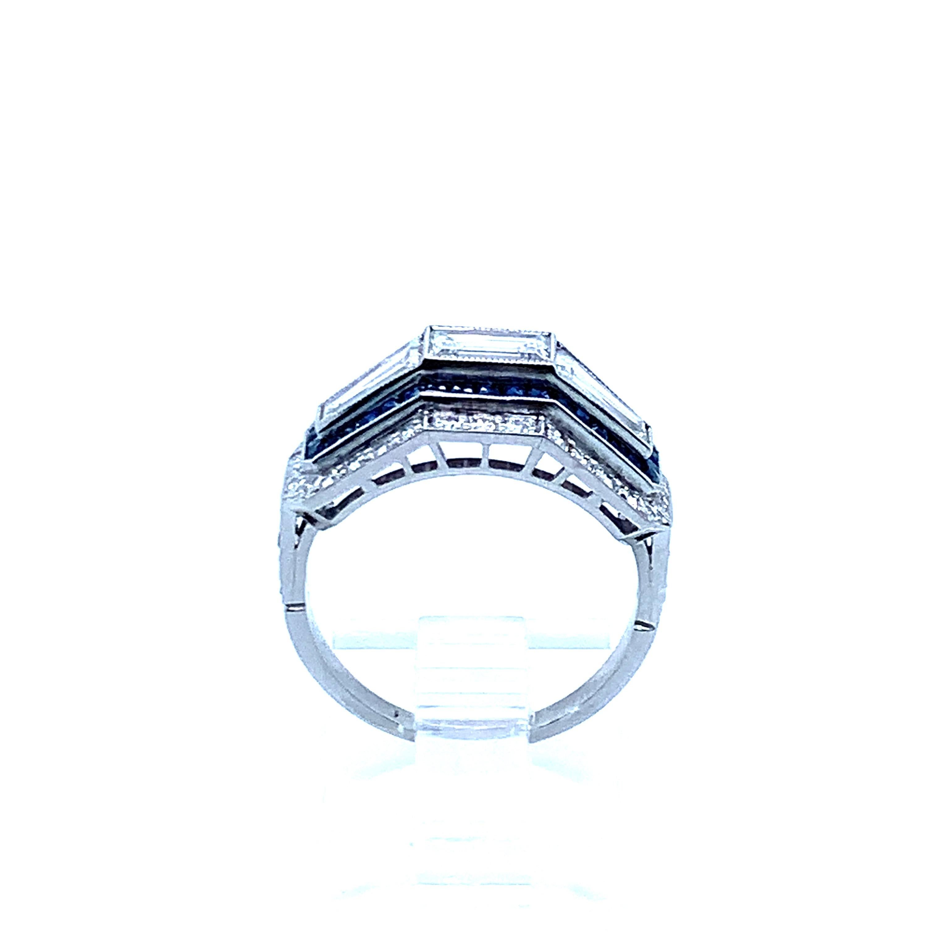 Women's Platinum Diamond Sapphire Ring For Sale