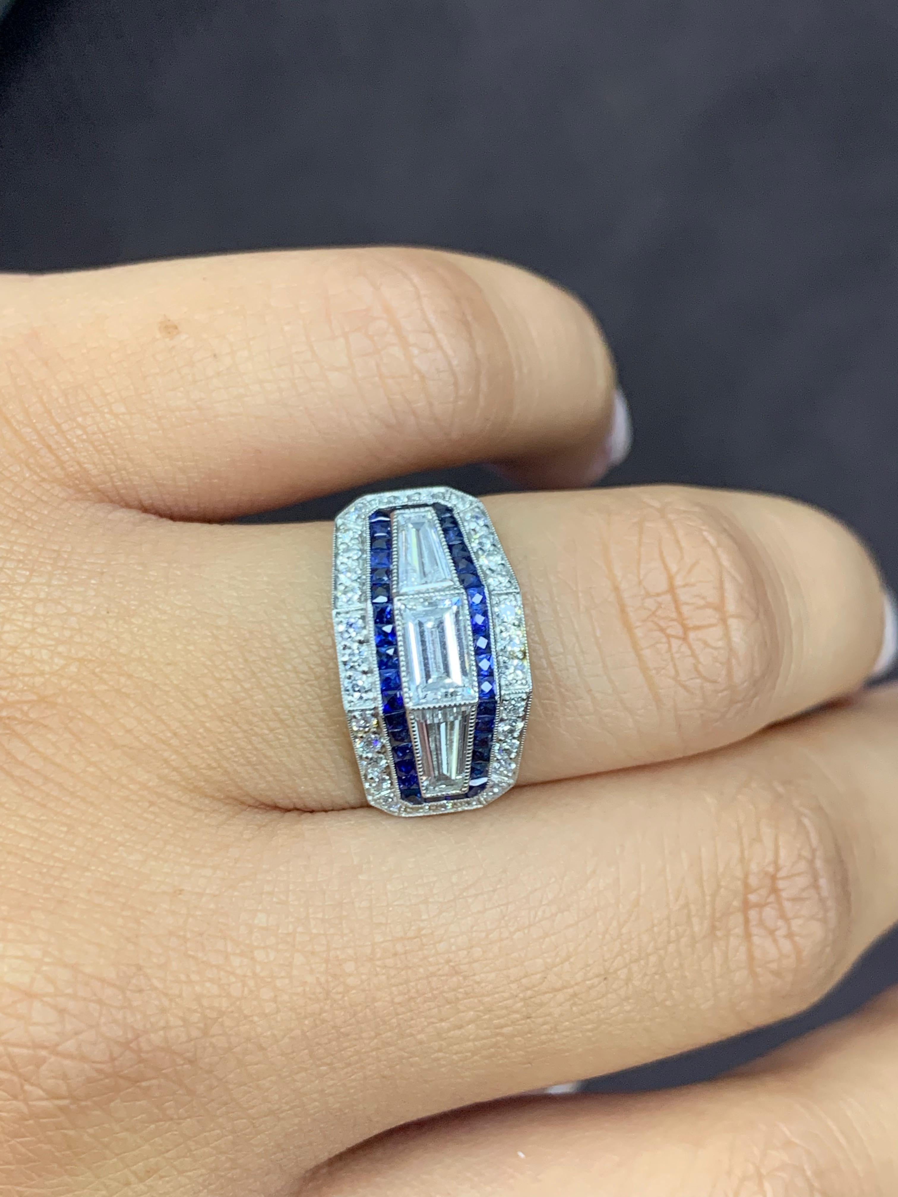 Platinum Diamond Sapphire Ring For Sale 1