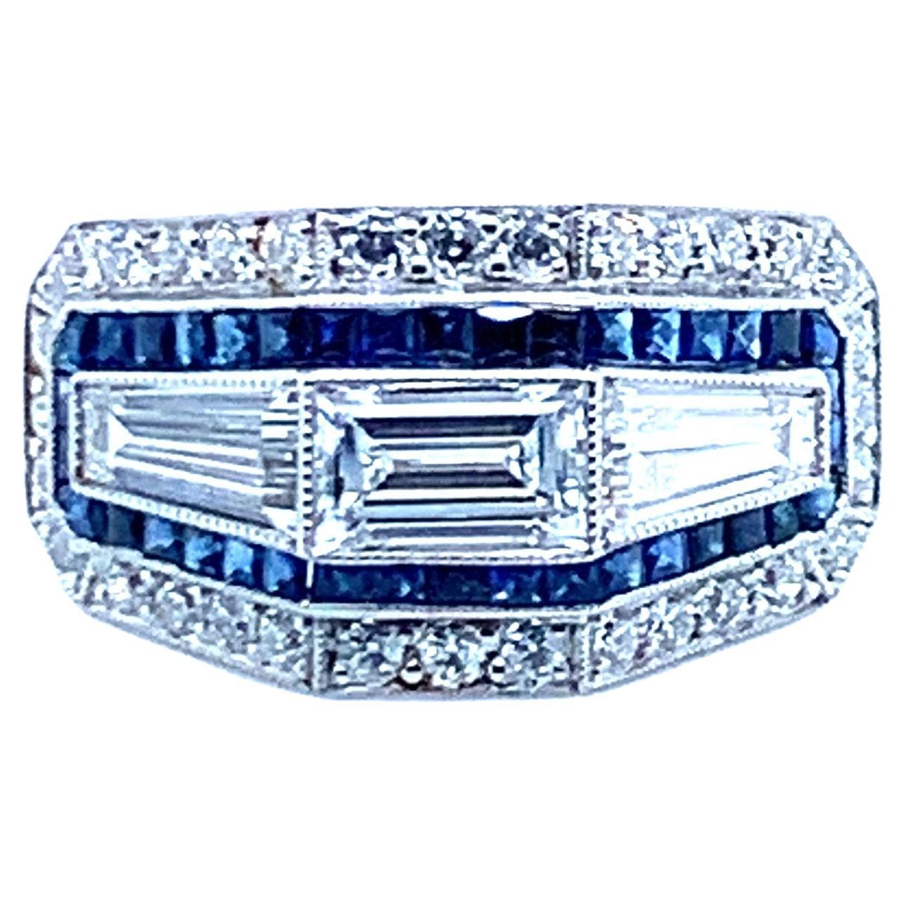 Platinum Diamond Sapphire Ring For Sale